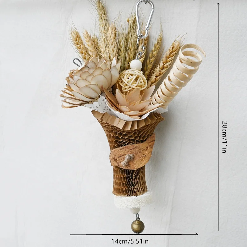Handcrafted Parrot bird toys Natural wheat Sola Wood Flowers through grass flower chew play supplies Birds Shreddable toy