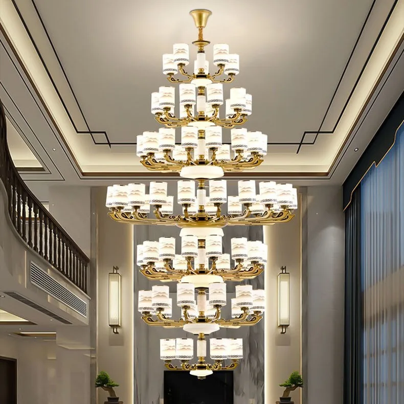 Jade Glass Villa Stairs Chandelier Hollow Duplex Living Room Hotel Project Lobby Chandelier Lighting