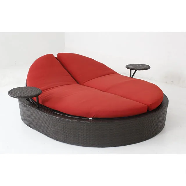 Outdoor Furniture Outdoor Garden Round Sectional Rattan Waterproof Sun lounger poolside double bed