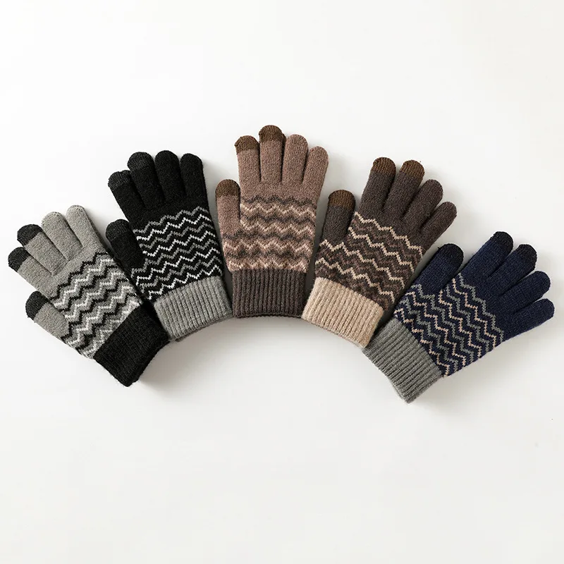 Jacquard Windproof Thick Keep Warm Soft Ridding Sports Ski Touch Screen Winter Knit Gloves
