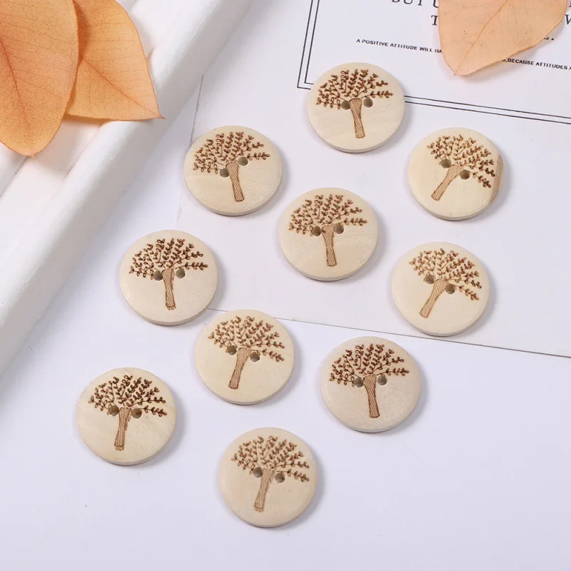 15-25MM two-eye log happiness tree wood buttons Handmade DIY style wood round bread buckle