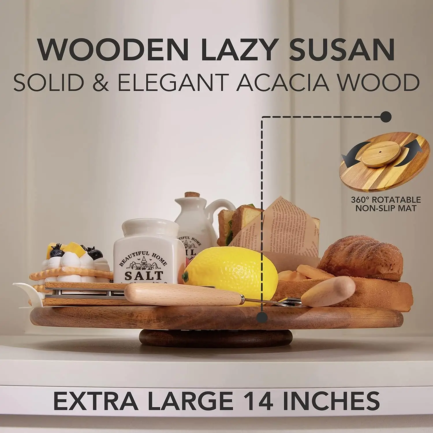 custom table 360 rotating storage acacia lazy susan tray heavy duty turntable plate organizer for kitchen