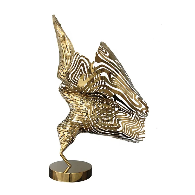 Factory directly supply custom abstract stainless steel hollow gold plating sculpture
