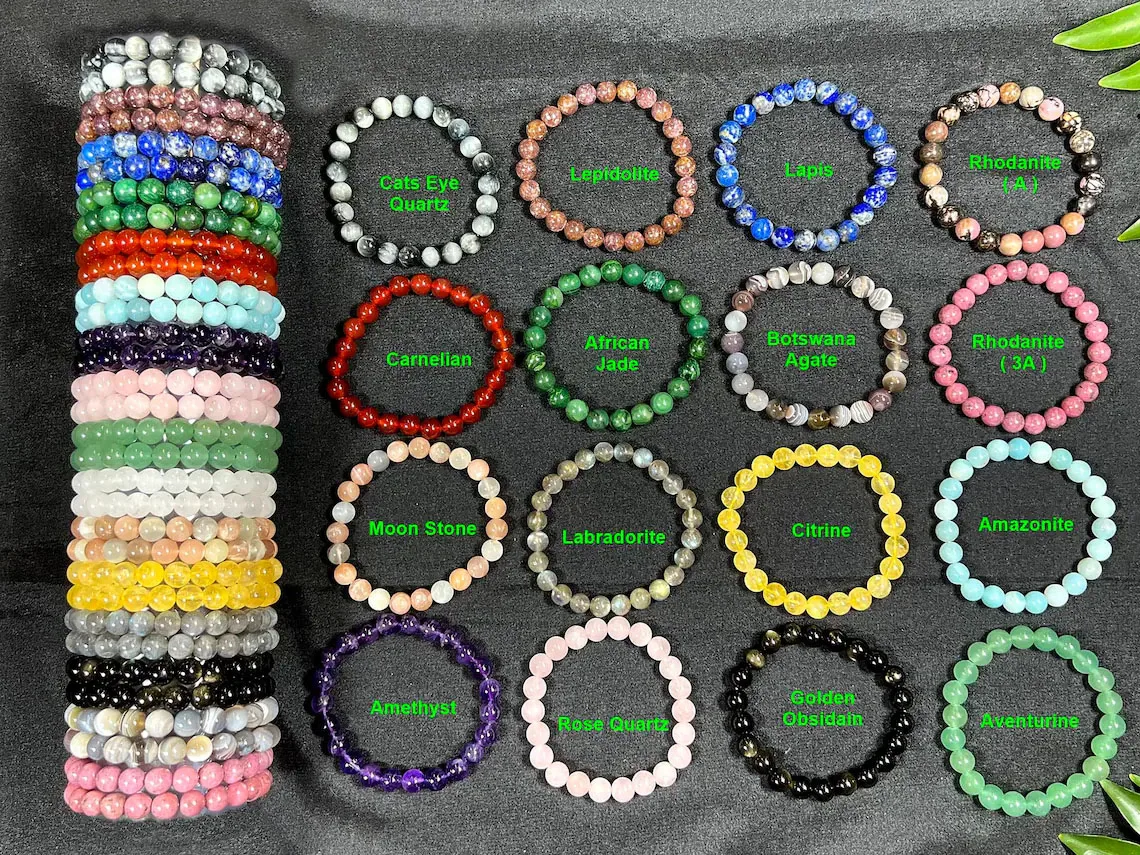 Wholesale Natural Crystal Stone Stretchy Bracelet Yoga Bangles Round Polished Gemstone Beads For Man Woman DIY Craft Quartz Jade