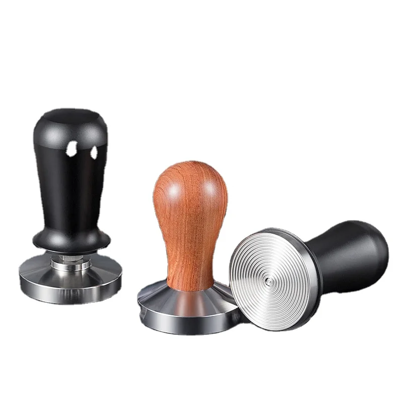 coffee gadgets spring espresso coffee tamper 51mm 53mm 58mm coffee distributor wood handle customized hand espresso press tamper