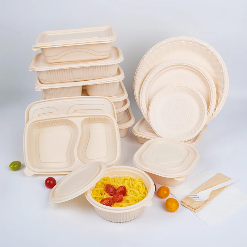 Disposable Containers Fast Food Tray Biodegradable Lunch Box For Take away Corn Starch Container