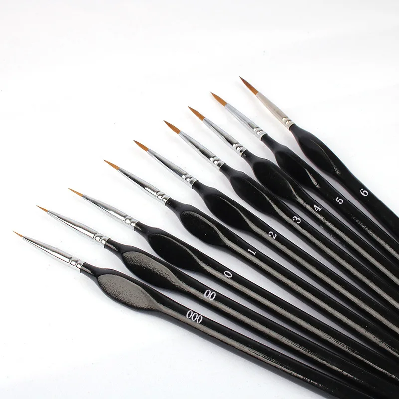 Art Supplies Detail Liner Paint Brush Set,6/9pcs Triangle Wooden Handle Drawing Brushes