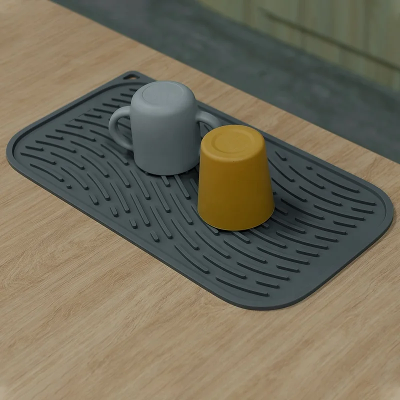 Rectangular Coaster Sustainable Waterproof Heat Resistant Eco Friendly Water Drainage Silicone Cup Mat Silicone Dish Pad
