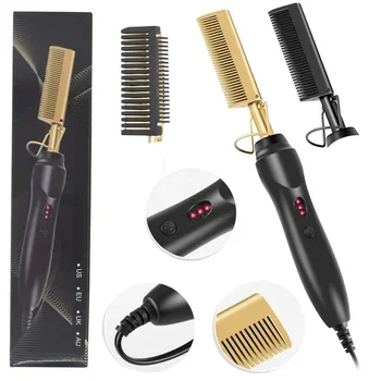 Hot Selling High Temperature Hair Straightener Comb Heat Pressing Brush Electric Copper Hot Comb for Wigs Curling Straightening