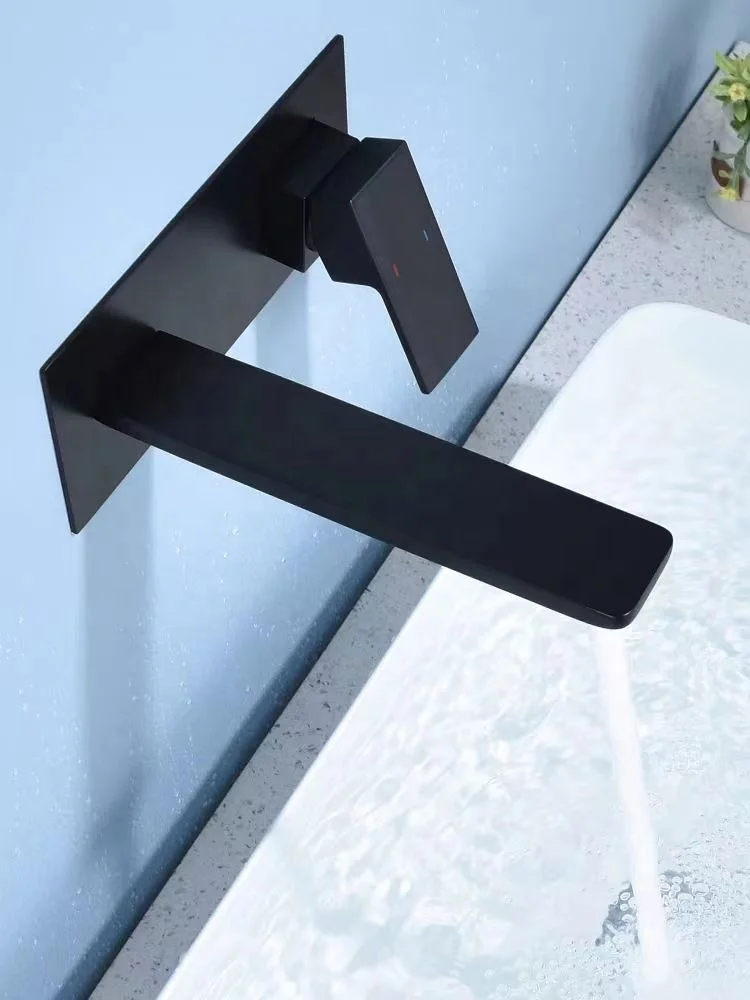 Hot Sale Single Hole Wall Mounted Bathroom Basin Mixer Black  Brass Taps Bathroom Basin Faucetmixer Tap Wash Basin Faucet