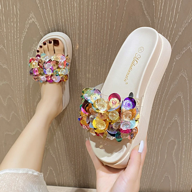31-45 Large Size Summer High Quality Thick Sole Colorful Diamond Spring Shoes Platform Sandals