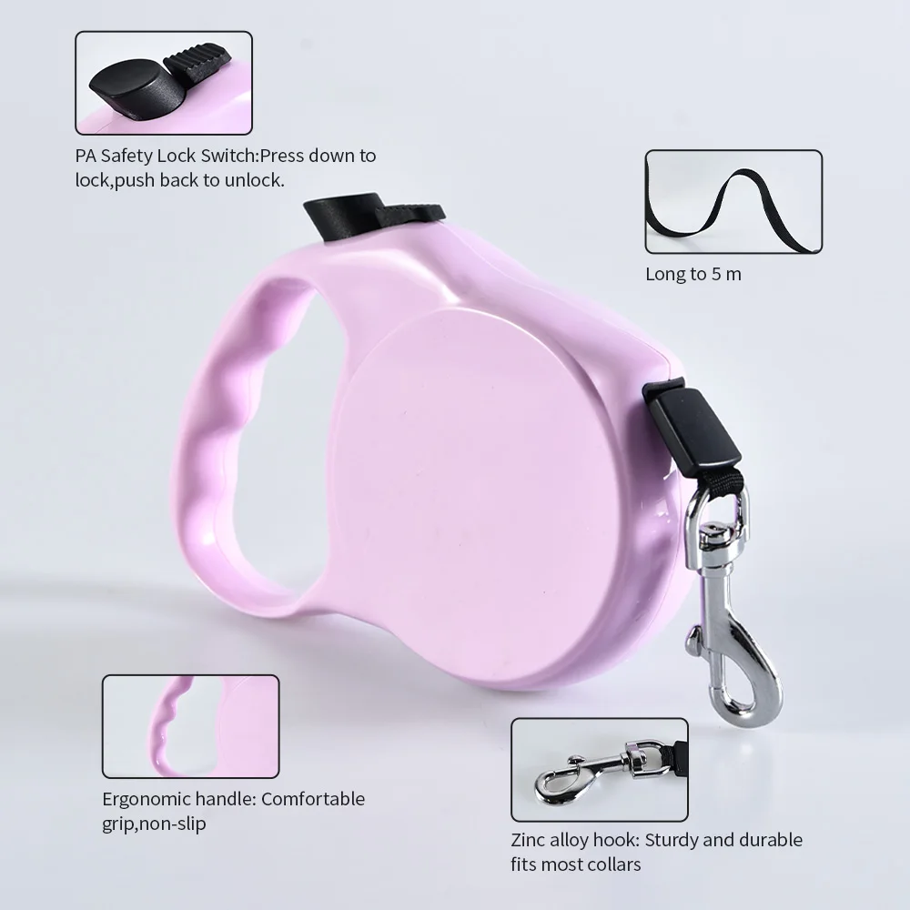 OEM Custom Colourful Pet Auto Retractable Dog Leash Traction Tape 5M Novel Shape Retractable Dog Leash with One-key lock