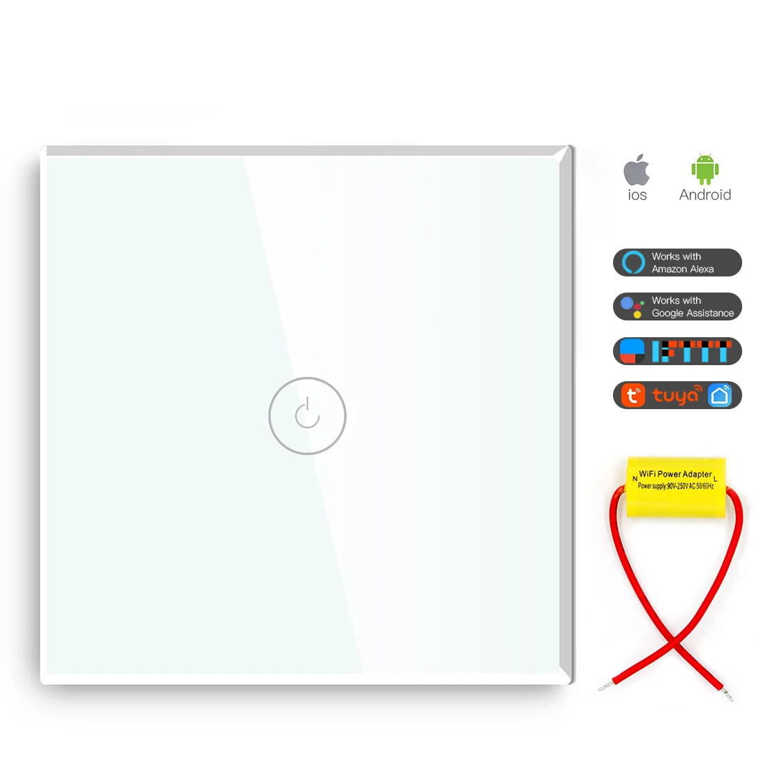  MVAVA 1 Gang Smart Light Switch No Neutral WIFI Tuya Alexa and Google