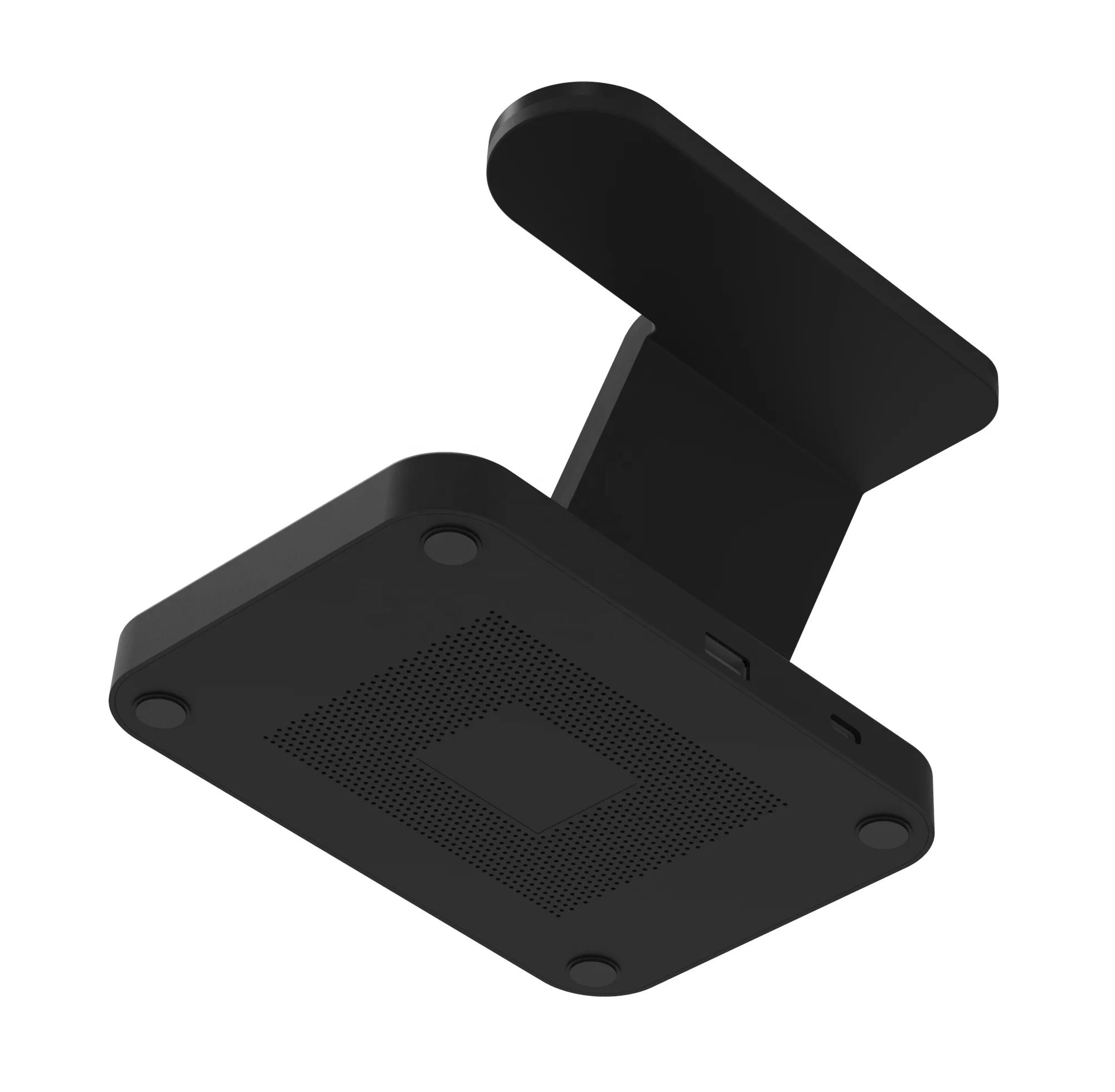 Black 4 in 1 Fast Wireless Charger Station for Qi Enabled Mobile Phone and Galaxy Watch and Galaxy Buds with USB Output Charging