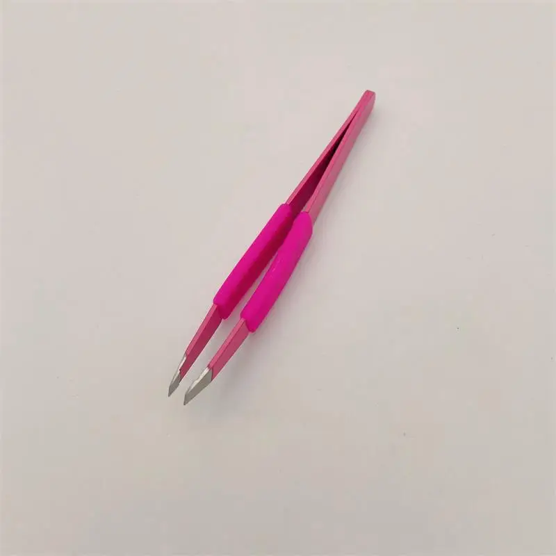 Professional Beauty Tools Slanted Tips Eyebrow Tweezers  with Painting for Eyebrow Plucking with Silicon Grip