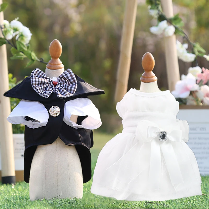 Princess Style Gentleman Dog Clothes Suit Dog Wedding Dress and dog Tuxedo Party Pet Clothing Outfit