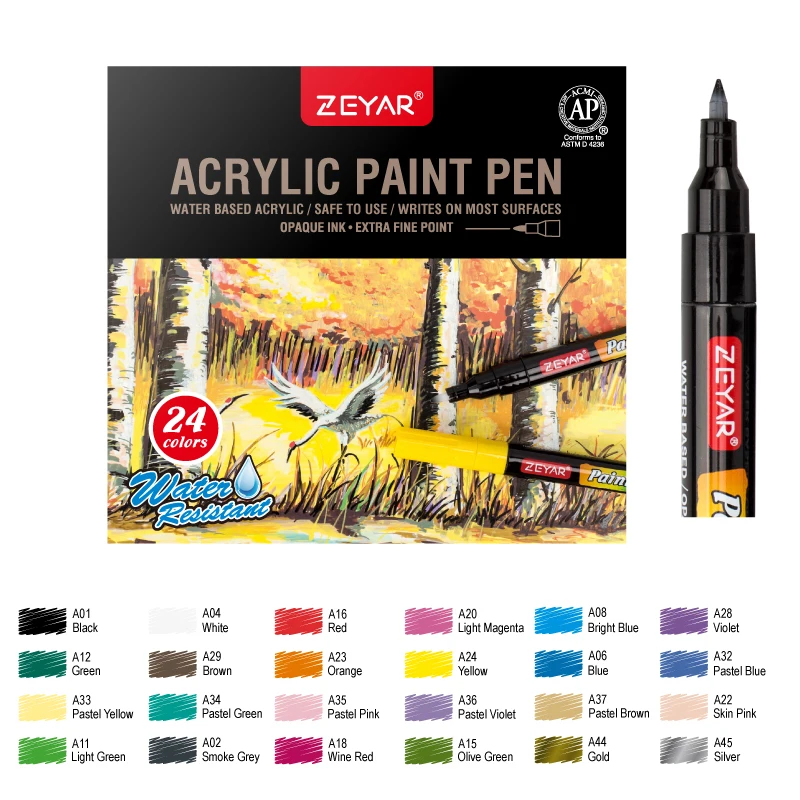 Индивидуальные Акриловые Ручки ZEYAR для рисования, очень тонкие чернила на водной основе, маркеры для рисования на скалах, 60 цветов на выбор