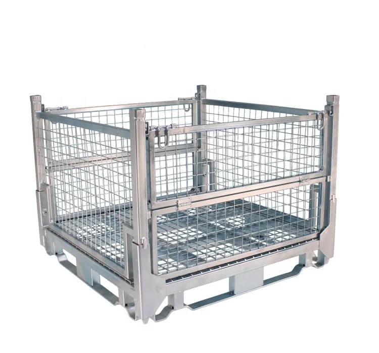 Foldable Hot Dip Galvanizing Pallet Containers Metal Box Wire Mesh Heavy Duty Storage Cage