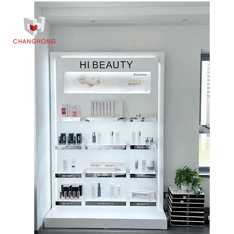 Salon perfume makeup retail store display fixtures high design cosmetic shelves racks with cabinet for cosmetic shops
