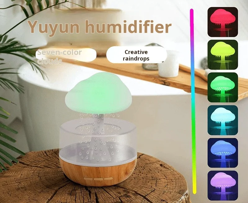 Rain Cloud Humidifier 7 Color Light Water Drop Aromatherapy Humidifier Diffuser Ultrasonic Mini Mushroom Humidifier