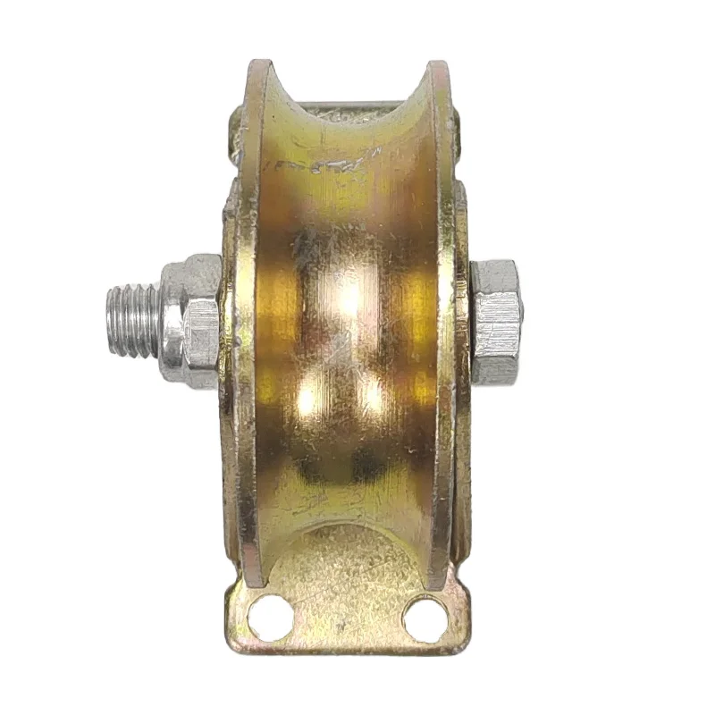 U-groove sliding gate rollers with single bearing and outer support.groove door wheel,yellow color v groove gate pulleys