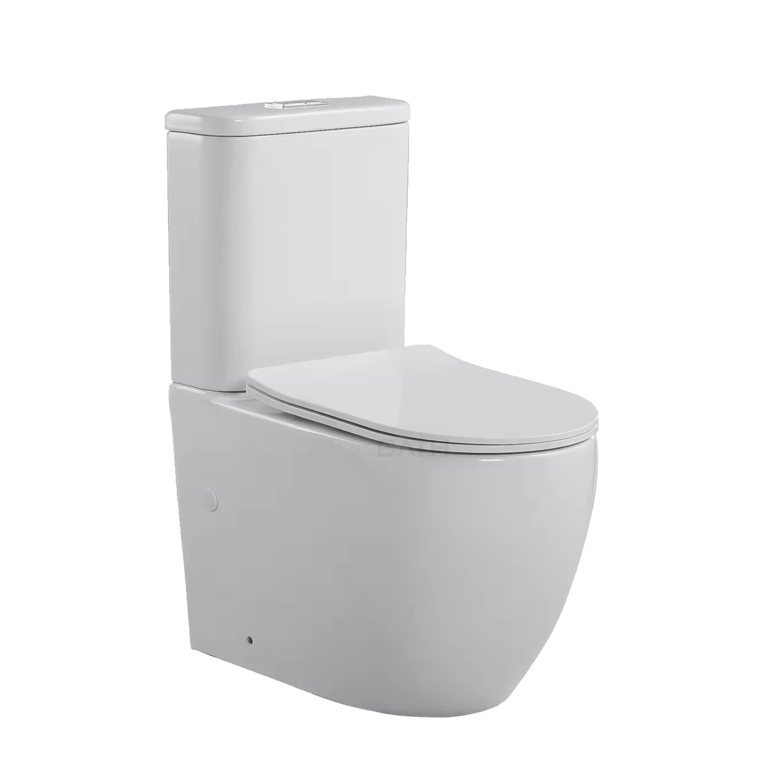 ORTONBATH Round Bowl Watermark Two Piece Rimless Tornado Flush Toilet Back to Wall 2-Piece Toilet with Quick Release Toilet Seat