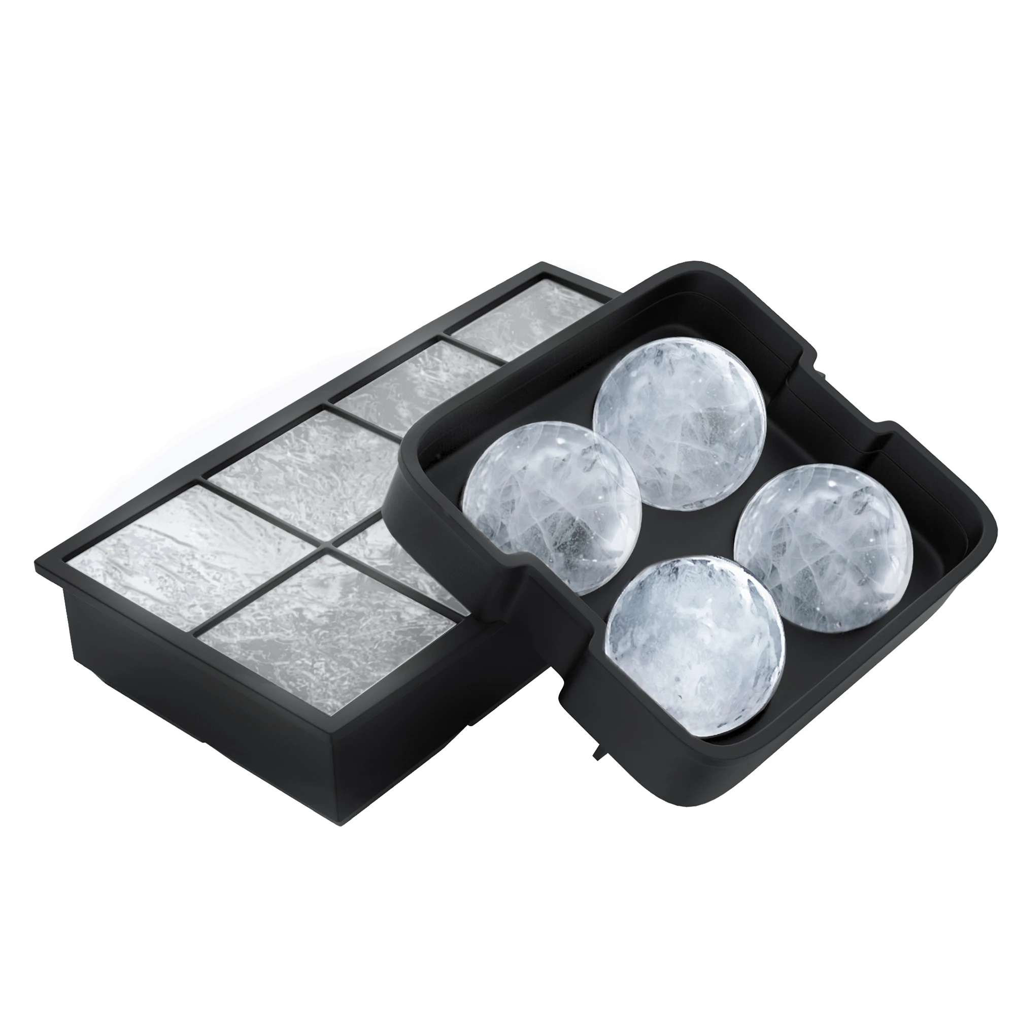 Black Round Square custom logo portable easy-release ice cube mold moulds trays box silicone ice cube maker