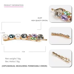 Women Gold Alloy Hair Clip Fashion Crystal and Pearl Hair Pins Colorful Crystal Pearl Hair Pin for Girls