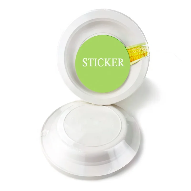 Difference size shrink wrap package cornstarch compostable plates biodegradable disposable plastic plates