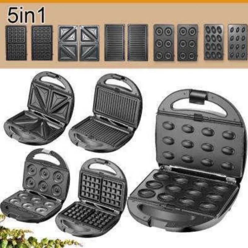 multi purpose European 5in 1 family use sandwich machine toaster stainless steel multi-function sandwich breakfast machine