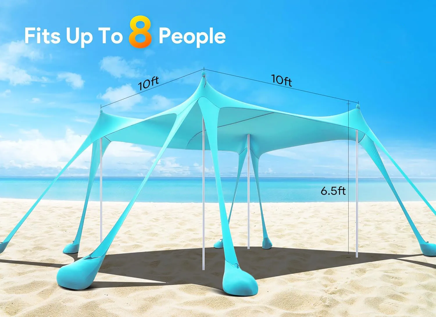 Beach Sun Shelter  tent UPF50+ with 8 Sandbags, Sand Shovels, Ground Pegs & Stability Poles