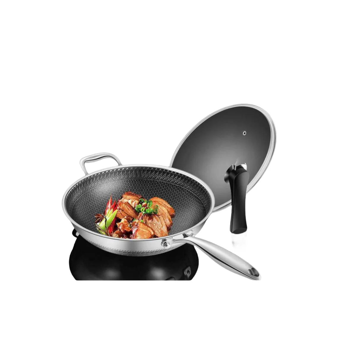 Кухонная посуда Бездымная кастрюля кухонная утварь 304 нержавеющей стали антипригарный ВОК