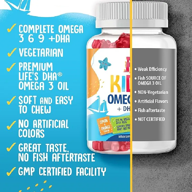 100% чистые органические Поливитамины DHA Omega 3 Gummies для детей с омега-6 9 поддержки глаз и иммунной системы в мозговом суставе