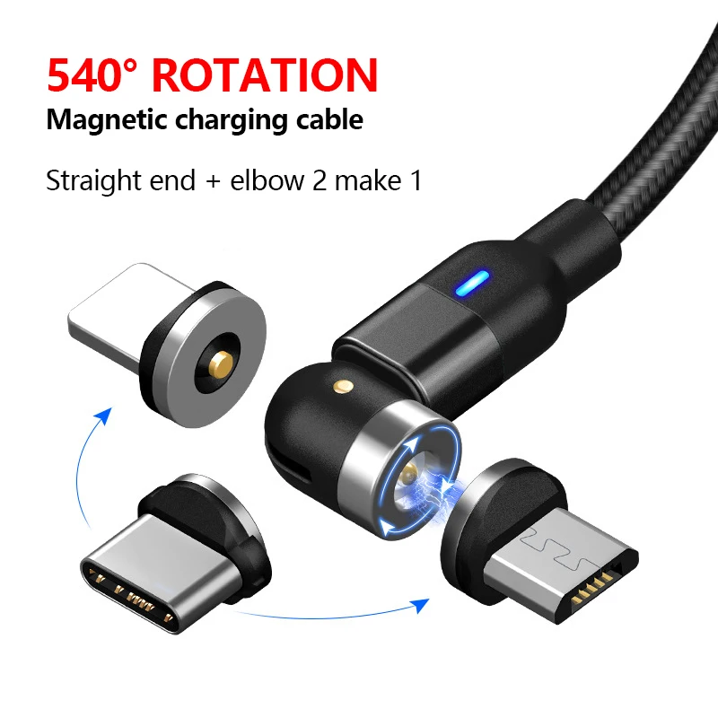 Прямая поставка 540 градусов Магнитный зарядный кабель 3 в 1 Usb-кабель