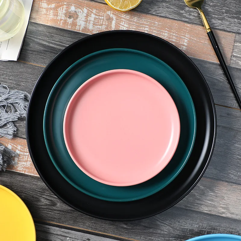 Custom Logo Luxury Solid Round Matte Surface Pottery Porcelain Ceramic Dinner Dish Rolling Tray Plates