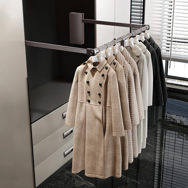 Wholesale Luxury Aluminum Organizer Design Pull Down Lift Closet Hanger Wardrobe Soft Display Stand Close Clothing Rack