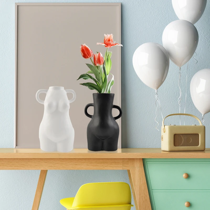 Redeco New Arrival White Body Vase Molds White Matte Human Matte Vase Small Ceramic Body Vase For Home Decor