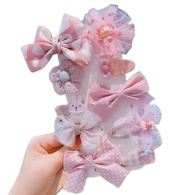 10 Pcs Pack Flower Bow Clips Hair Accessories Princess Hairpins Hairgrips Children Bear Barrettes Girls Hair Bow Clips For Kids