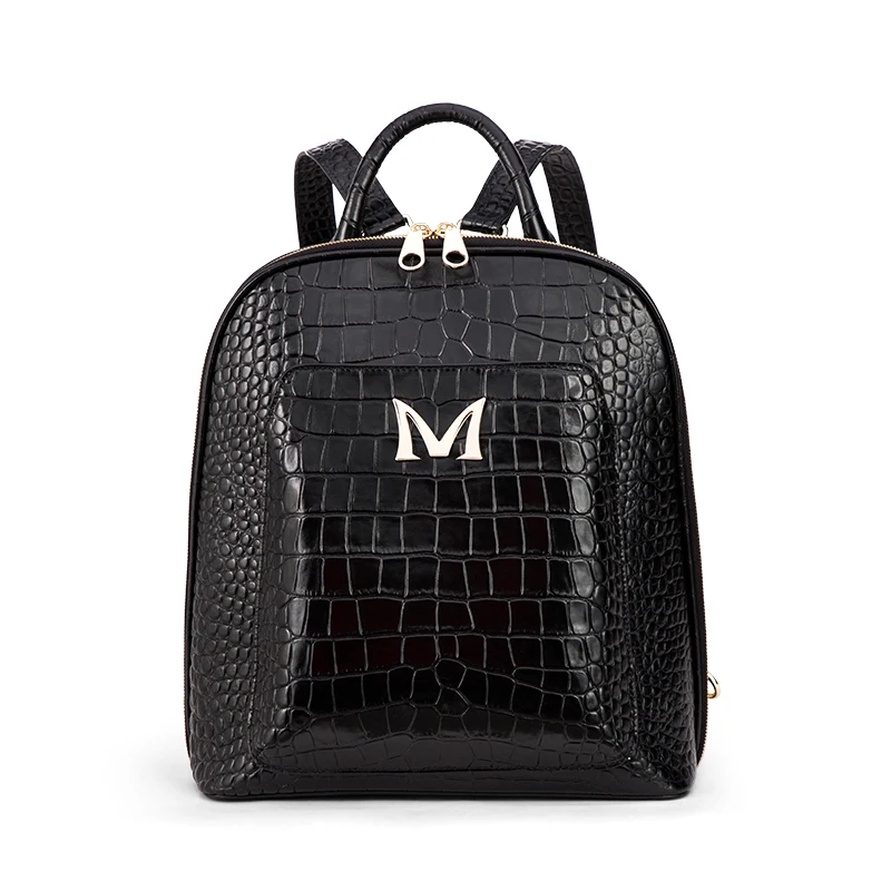 New Brand Designer Backpack Fashion Loook Crocodile Embossed Genuine Leather Girls and Women Bags Backpack with Private Label