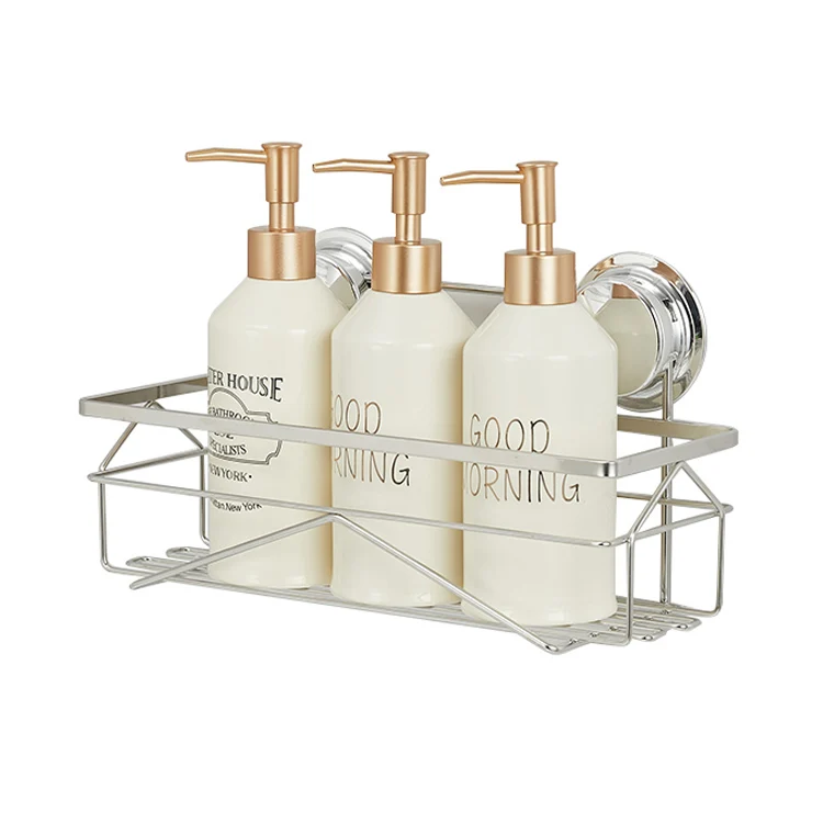 Stainless Steel Bathroom Storage Basket Bath Wall Shelf Gel Holder Suction Cup Shower Caddy