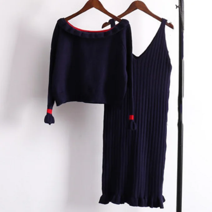 
Two Piece Lady Sweater Sets Women Dress Set Ladies Sweater Dresses 
