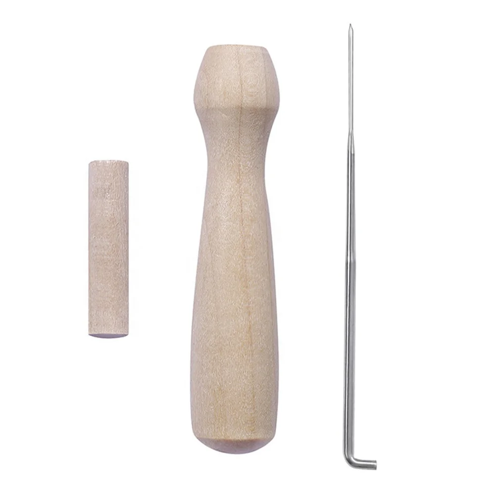 Felting Needle Wool Felt Handmade Tools Poke Punch with Wood Holder Needles Handle for Knitting Sewing Kit