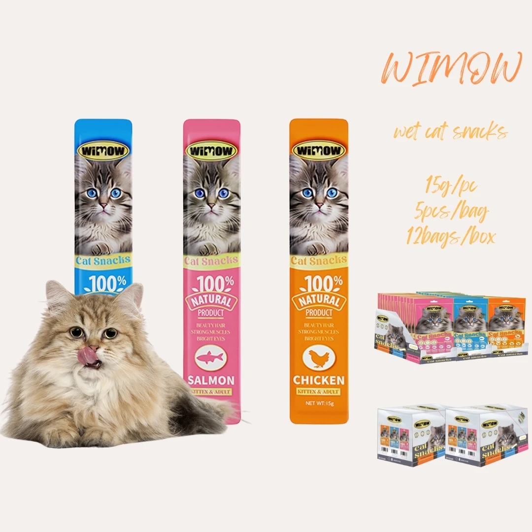 Factory wholesale pet treats chicken new wimow brand natural cat food wet Chicken Tuna Fish Creamy Cat Treats Snacks