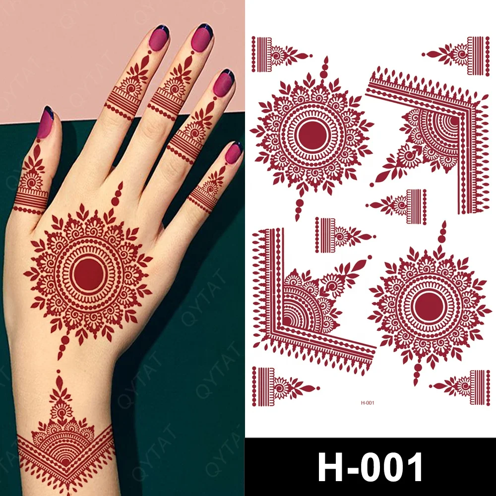 Fashion Style Non Toxic Fake Full Hand Brown Red Maroon Henna Tatto Stickers
