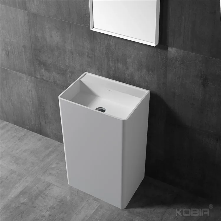 Black Solid Surface Stand Sink Floor Standing Wash Stone Basin