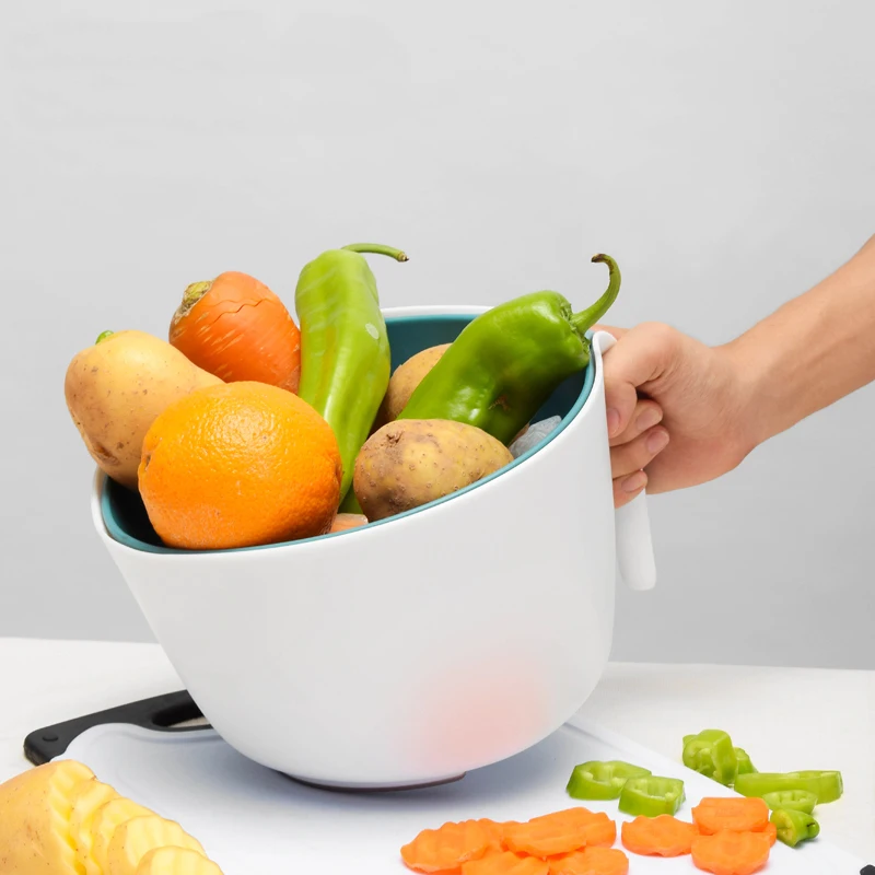 Collapsible double colander Vegetable Tools Strainer Plastic Bowl Colander in kitchen