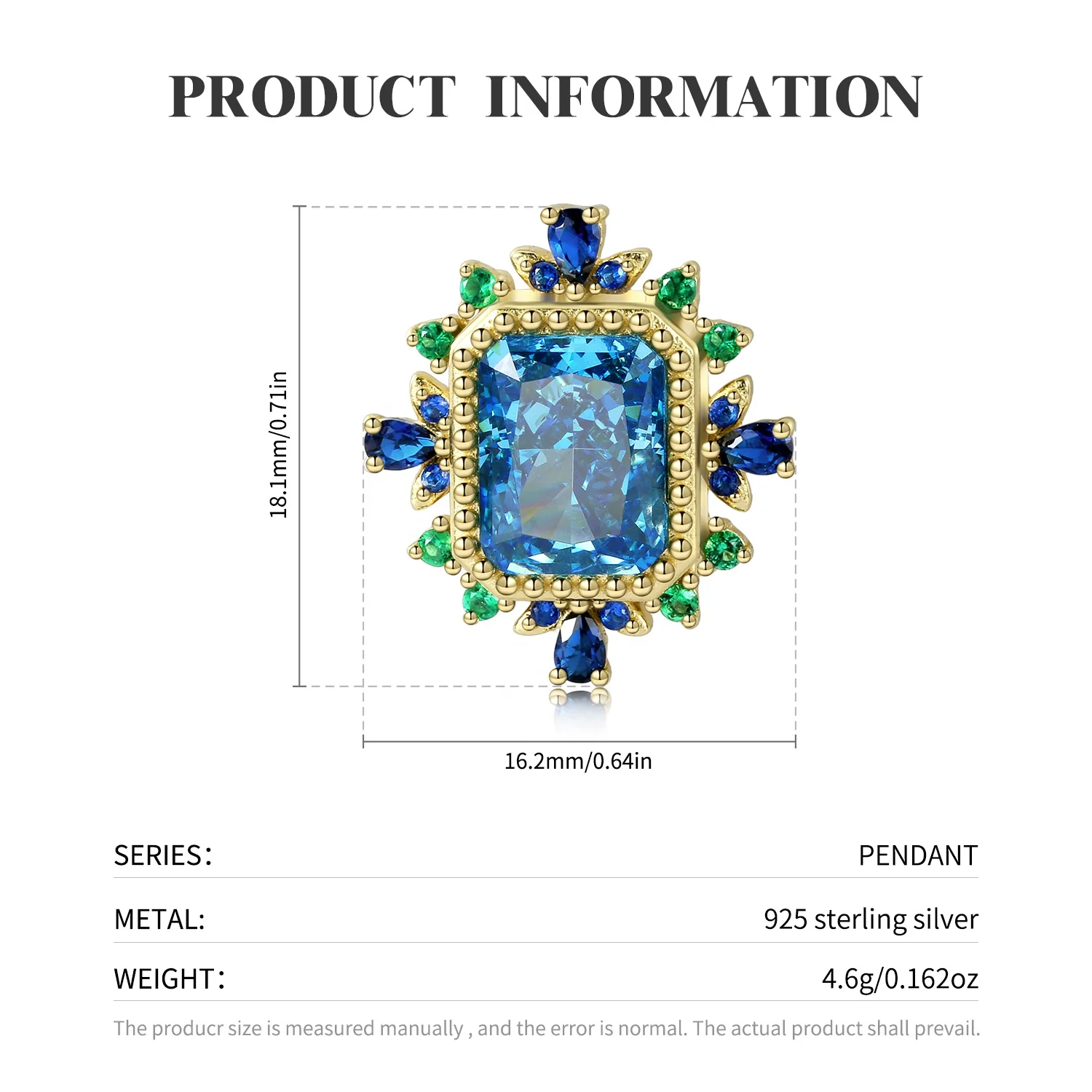 Geometry Pendant for Necklace with Luxury Blue Crystal Lab Grown Diamond 925 Sterling Silver for Women Necklace Jewelry Banquet