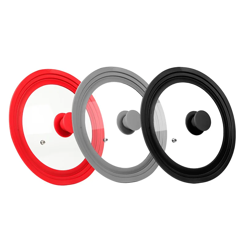 Universal Silicone Replacement Pan Lid Glass Top Covers Pot Lid With Heat Resistant Silicone Rim and Tempered Glass