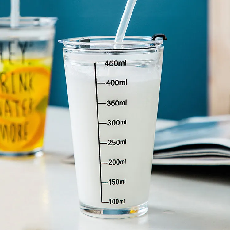 Wholesale Measuring Juice Coffee Reusable U Shaped Bubble Milk Tea Boba Cup Glass Tumbler with Straw and Lid