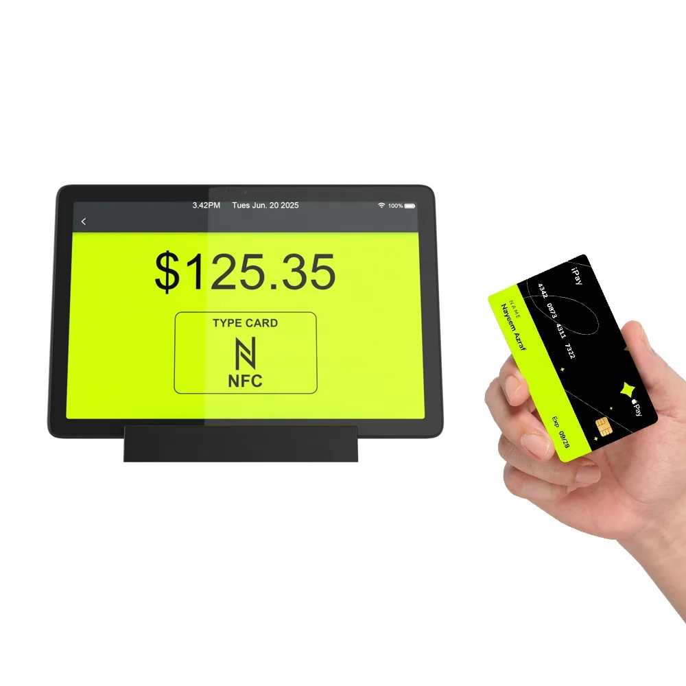 Best mobile pos tablet android 10 inch touch screen tablet front NFC soft pos smart display GMS charging station wifi tablet pc